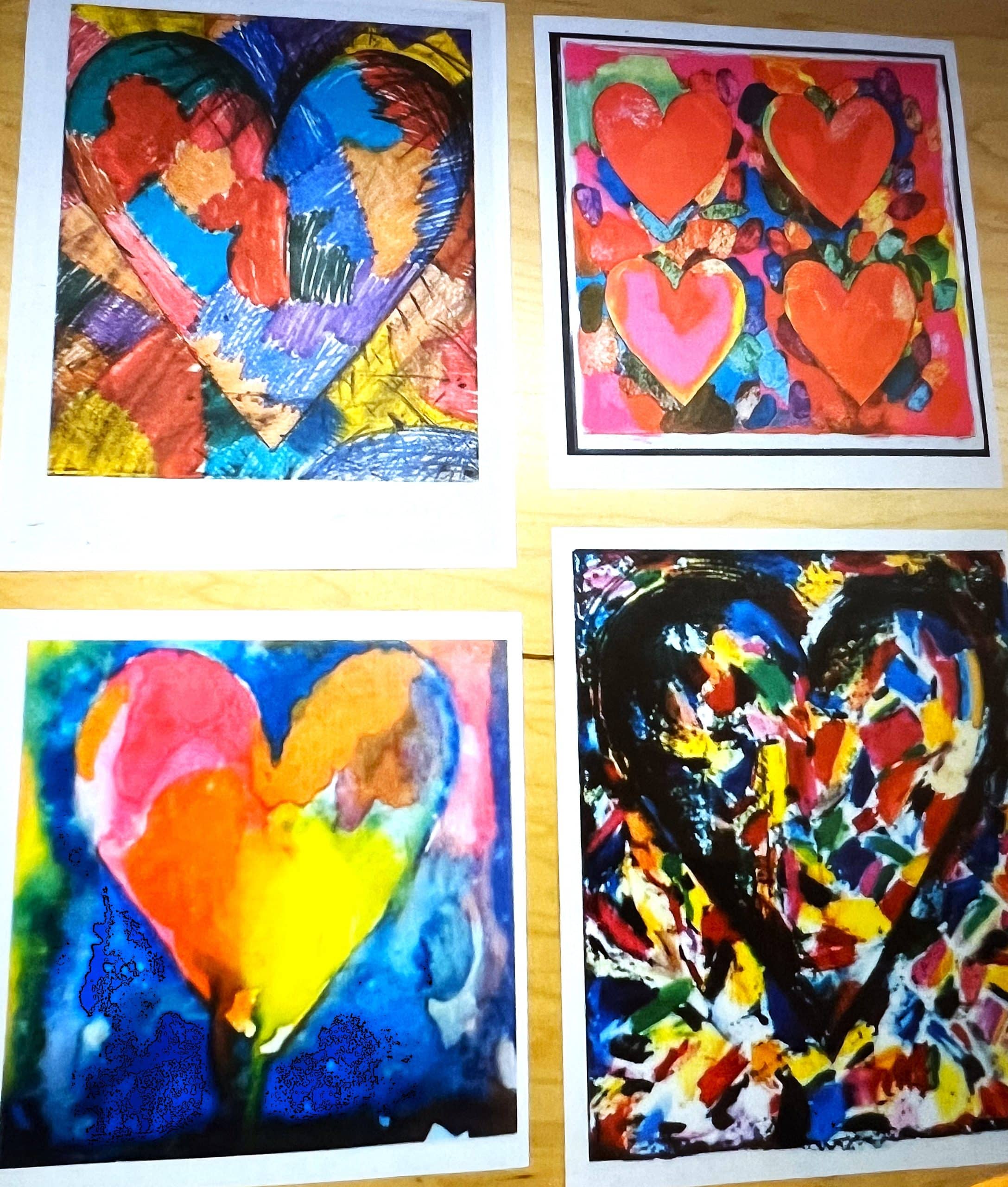 paintings of hearts in the style of artist Jim Dine