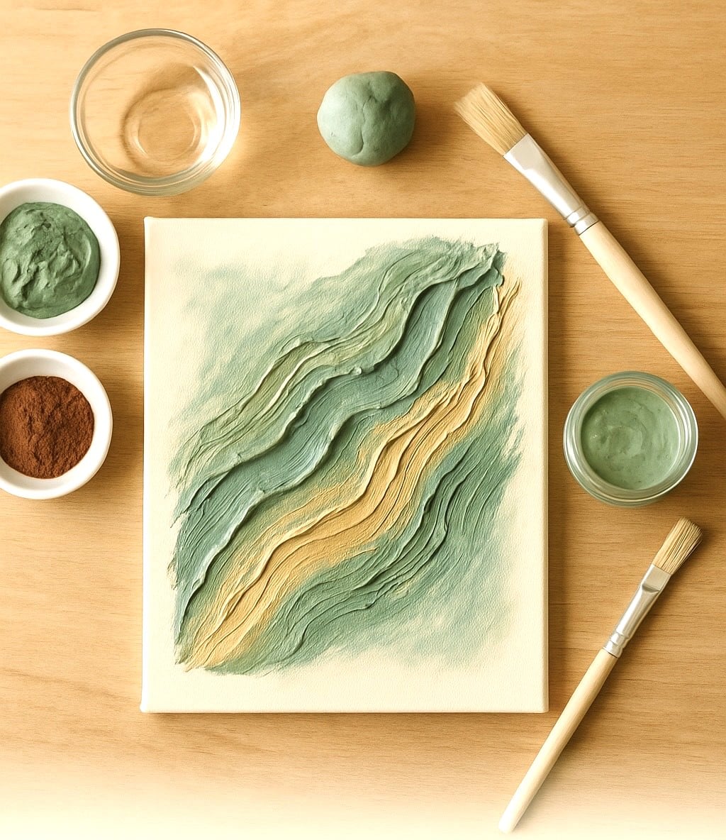 canvas painted with green clay and natural pigements