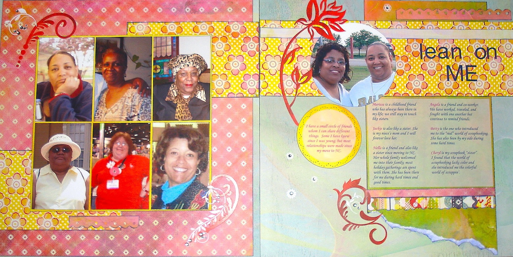 scrapbook spread of pages with photographs of friends
